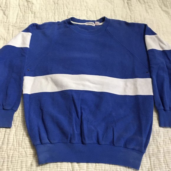 Vintage Jos. A. Bank Pebble Cloth Blue w/ White Stripe Crew Sweatshirt Size XL - Picture 2 of 6